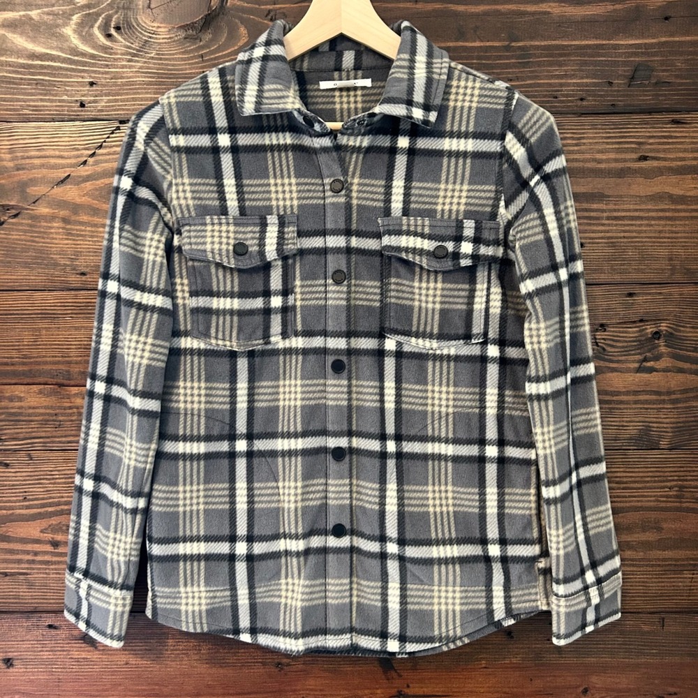 O'Neill Fleece Shirt Jacket Mens XS Gray Plaid Shacket Gorpcore Layering Outdoor